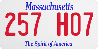 MA license plate 257HO7