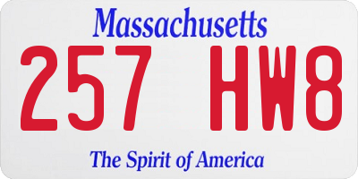 MA license plate 257HW8