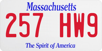 MA license plate 257HW9