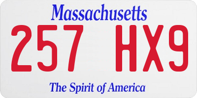 MA license plate 257HX9