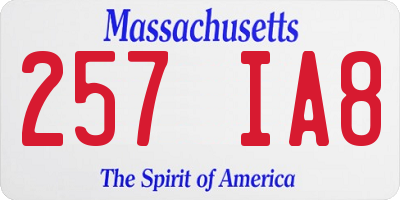 MA license plate 257IA8
