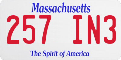 MA license plate 257IN3