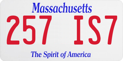 MA license plate 257IS7