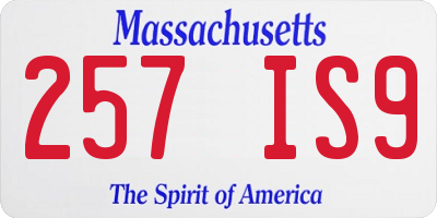 MA license plate 257IS9