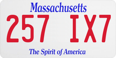 MA license plate 257IX7