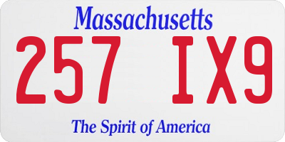 MA license plate 257IX9