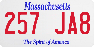 MA license plate 257JA8