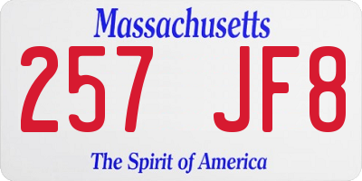MA license plate 257JF8