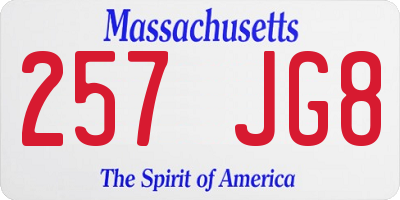 MA license plate 257JG8