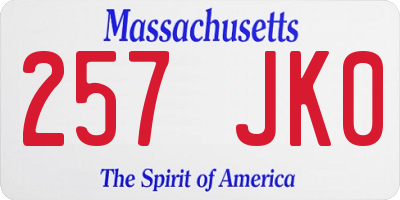 MA license plate 257JK0