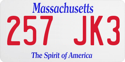 MA license plate 257JK3
