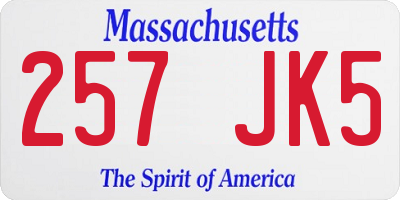 MA license plate 257JK5