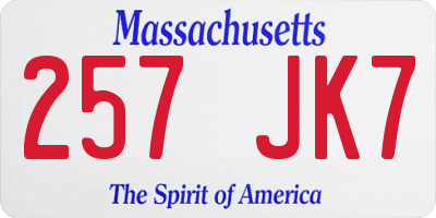 MA license plate 257JK7