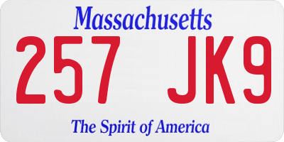 MA license plate 257JK9