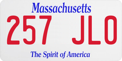 MA license plate 257JL0