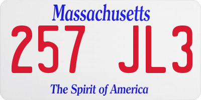 MA license plate 257JL3