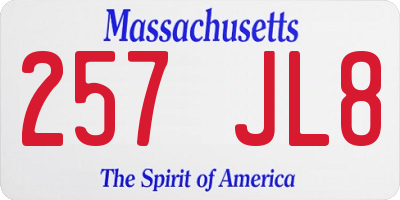 MA license plate 257JL8