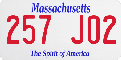 MA license plate 257JO2