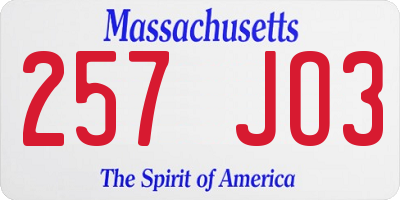 MA license plate 257JO3