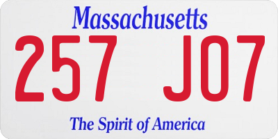 MA license plate 257JO7