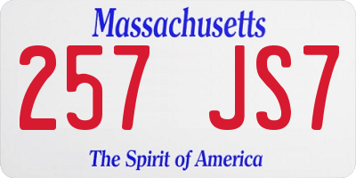 MA license plate 257JS7