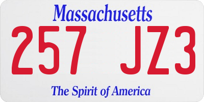 MA license plate 257JZ3