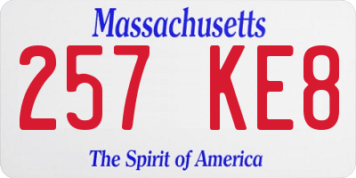 MA license plate 257KE8
