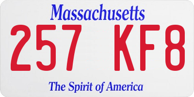 MA license plate 257KF8
