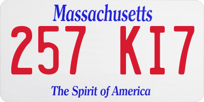 MA license plate 257KI7