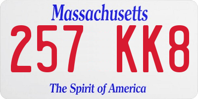 MA license plate 257KK8