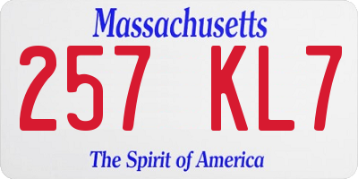 MA license plate 257KL7