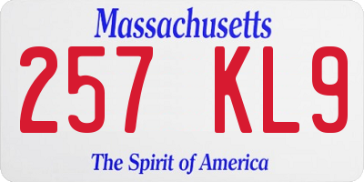 MA license plate 257KL9