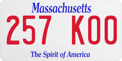 MA license plate 257KO0