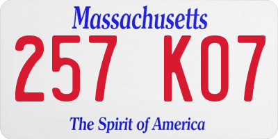 MA license plate 257KO7