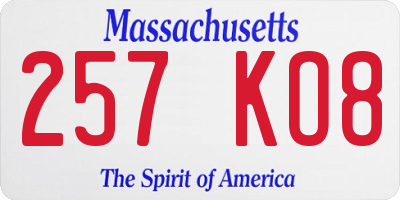 MA license plate 257KO8