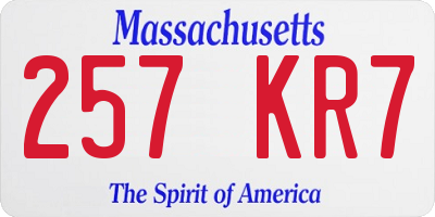 MA license plate 257KR7
