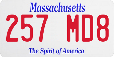 MA license plate 257MD8