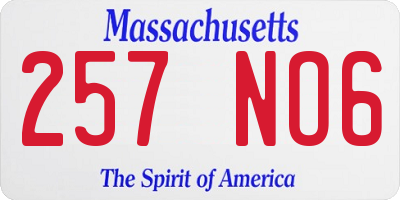 MA license plate 257NO6