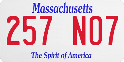 MA license plate 257NO7