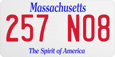 MA license plate 257NO8