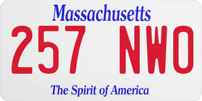MA license plate 257NW0