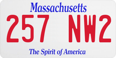 MA license plate 257NW2