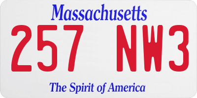 MA license plate 257NW3