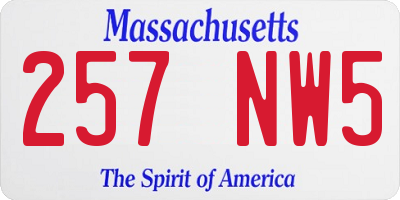 MA license plate 257NW5