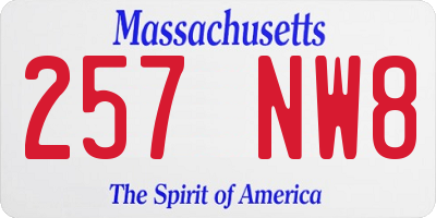 MA license plate 257NW8