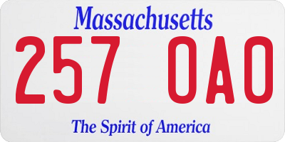 MA license plate 257OA0