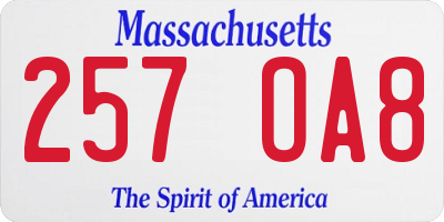 MA license plate 257OA8
