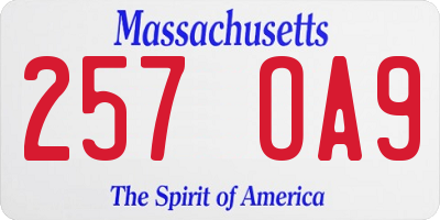 MA license plate 257OA9