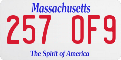 MA license plate 257OF9