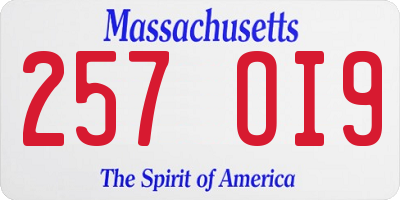 MA license plate 257OI9